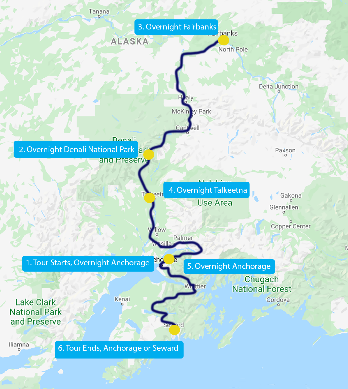 Grand Alaska Tour map